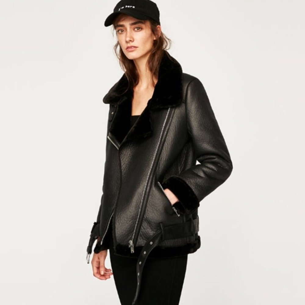 Zara Oversized Faux Fur Moto Jacket